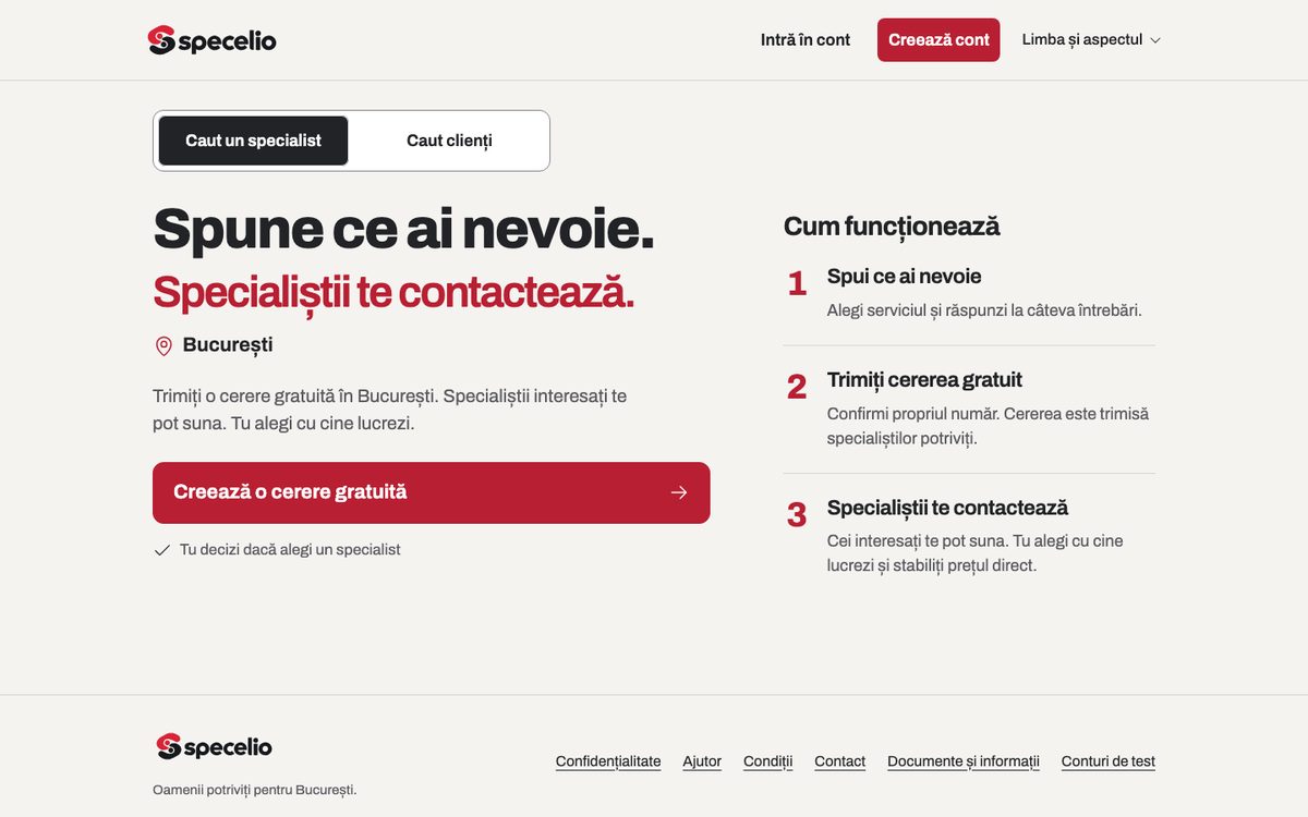 Главная страница Specelio: заявка на поиск специалиста